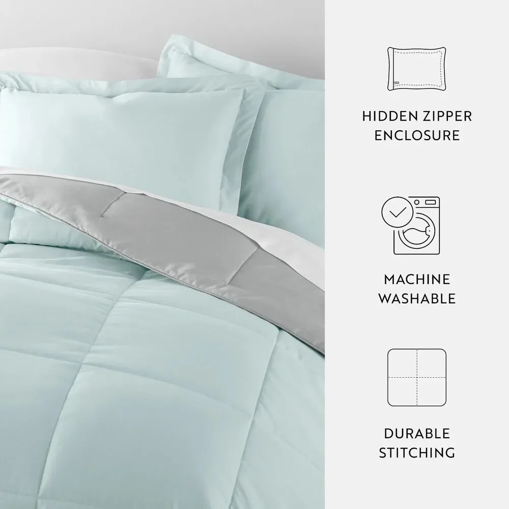 Kaycie Gray Fashion 3PC Reversible Comforter Set - All Season Down Queen Size